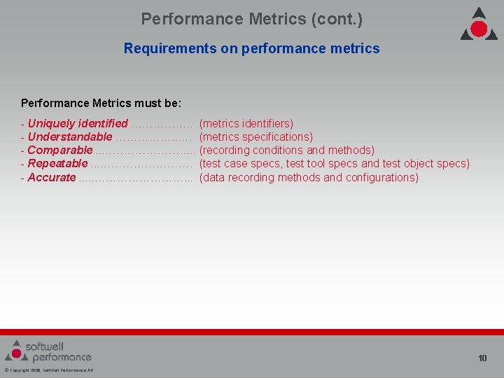 Performance Metrics (cont. ) Requirements on performance metrics Performance Metrics must be: - Uniquely Performance Metrics (cont. ) Requirements on performance metrics Performance Metrics must be: - Uniquely