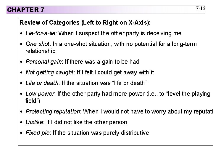 CHAPTER 7 7 -15 Review of Categories (Left to Right on X-Axis): Lie-for-a-lie: When