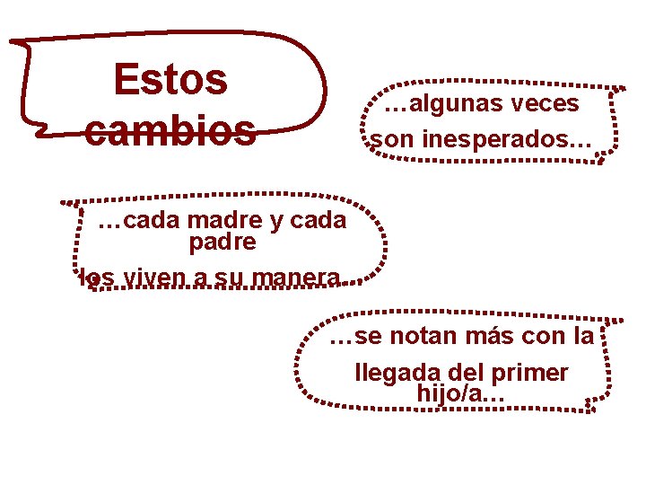 Estos cambios …algunas veces son inesperados… …cada madre y cada padre los viven a