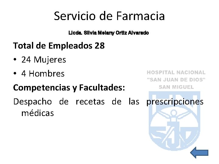 Servicio de Farmacia Licda. Silvia Melany Ortiz Alvarado Total de Empleados 28 • 24