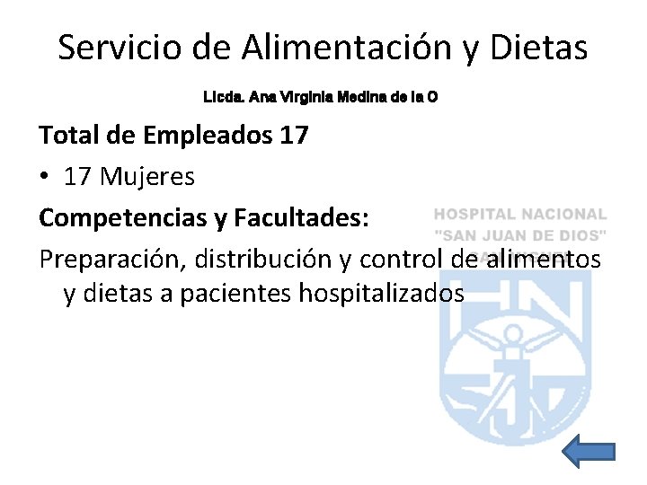 Servicio de Alimentación y Dietas Licda. Ana Virginia Medina de la O Total de