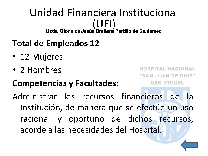 Unidad Financiera Institucional (UFI) Licda. Gloria de Jesús Orellana Portillo de Galdámez Total de