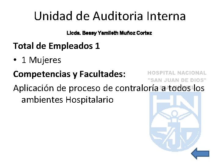 Unidad de Auditoria Interna Licda. Bessy Yamileth Muñoz Cortez Total de Empleados 1 •