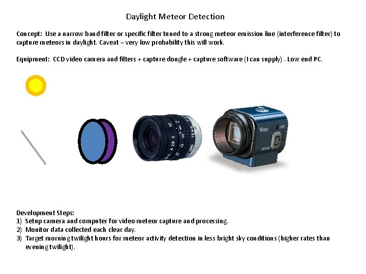 Daylight Meteor Detection Concept: Use a narrow band filter or specific filter tuned to