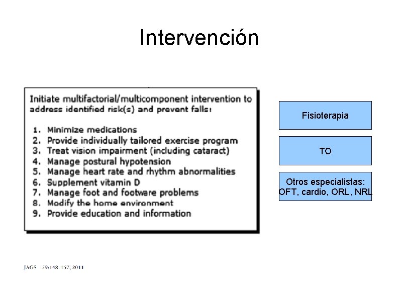 Intervención Fisioterapia TO Otros especialistas: OFT, cardio, ORL, NRL 