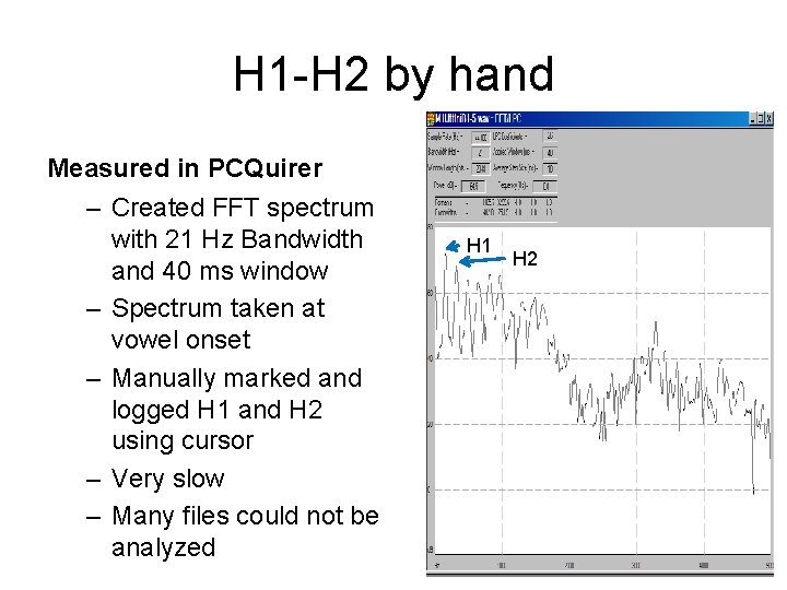 H 1 -H 2 by hand Measured in PCQuirer – Created FFT spectrum with