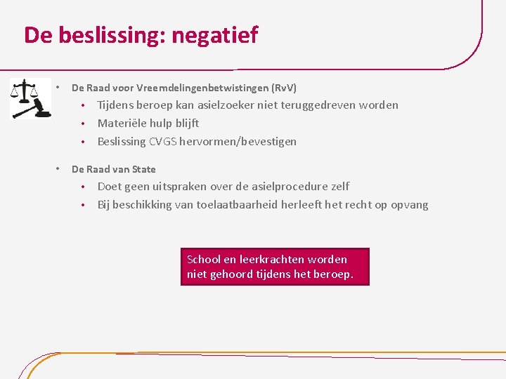 De beslissing: negatief • De Raad voor Vreemdelingenbetwistingen (Rv. V) Tijdens beroep kan asielzoeker