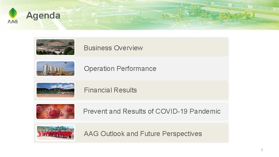 Agenda Business Overview Operation Performance Financial Results Prevent and Results of COVID-19 Pandemic AAG