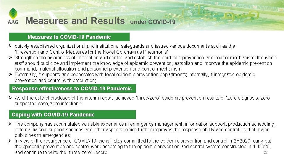 Measures and Results under COVID-19 Measures to COVID-19 Pandemic Ø quickly established organizational and
