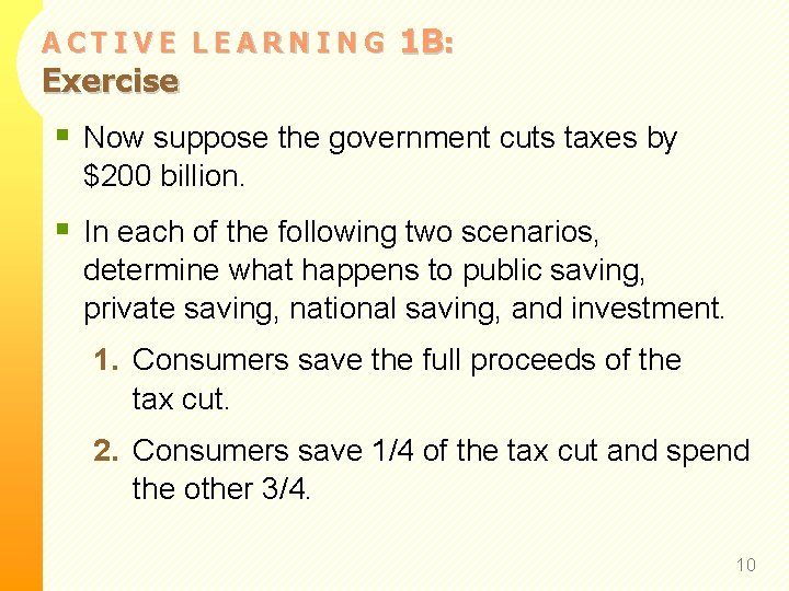 ACTIVE LEARNING Exercise 1 B: § Now suppose the government cuts taxes by $200