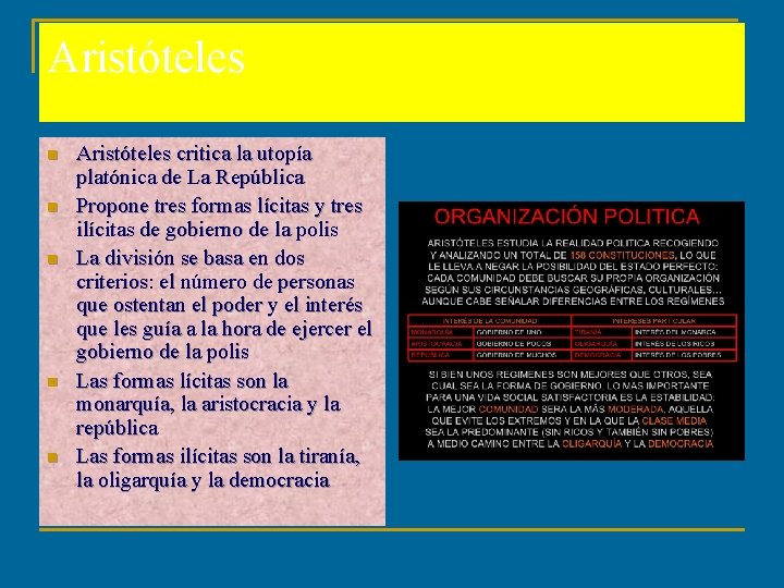 Aristóteles n n n Aristóteles critica la utopía platónica de La República Propone tres Aristóteles n n n Aristóteles critica la utopía platónica de La República Propone tres