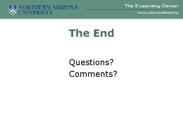 The End Questions? Comments? 