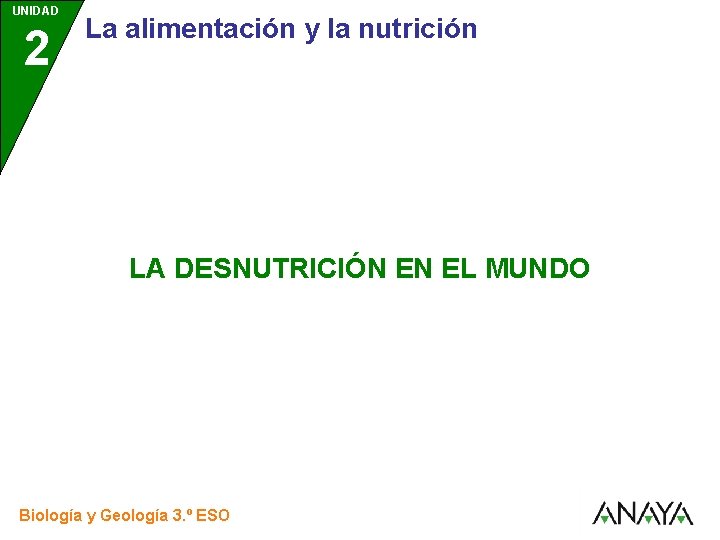 UNIDAD 2 La alimentación y la nutrición LA DESNUTRICIÓN EN EL MUNDO Biología y