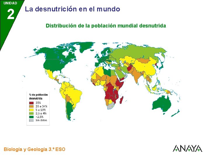 UNIDAD 2 3 La desnutrición en el mundo Distribución de la población mundial desnutrida