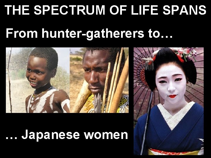 THE SPECTRUM OF LIFE SPANS From hunter-gatherers to… … Japanese women 