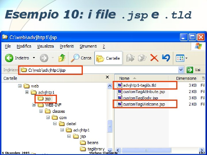 Esempio 10: i file. jsp e. tld 6 Dicembre 2005 Stefano Clemente 102 