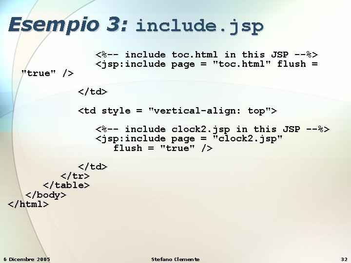 Esempio 3: include. jsp "true" /> <%-- include toc. html in this JSP --%>