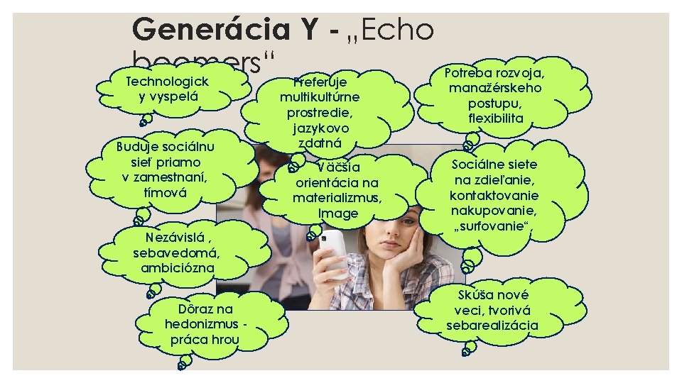 Generácia Y - „Echo boomers“ Potreba rozvoja, Technologick Preferuje y vyspelá Buduje sociálnu sieť