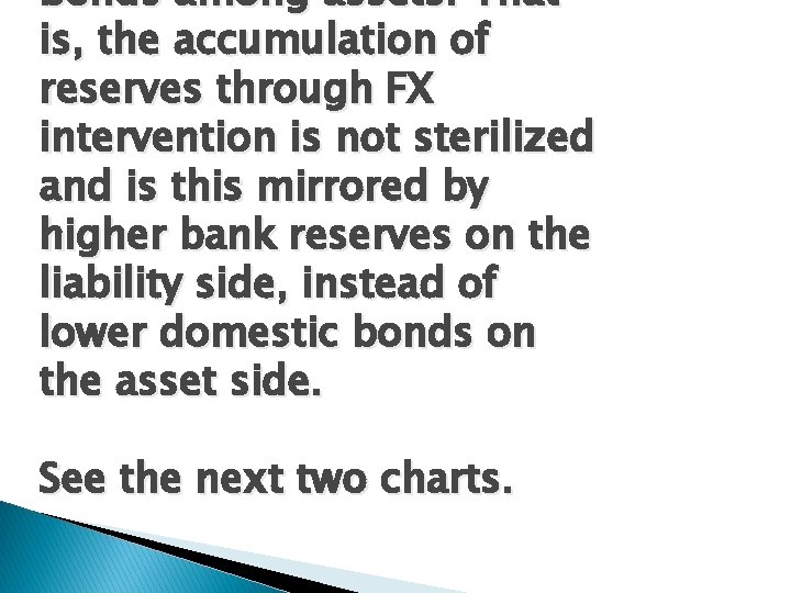 bonds among assets. That is, the accumulation of reserves through FX intervention is not