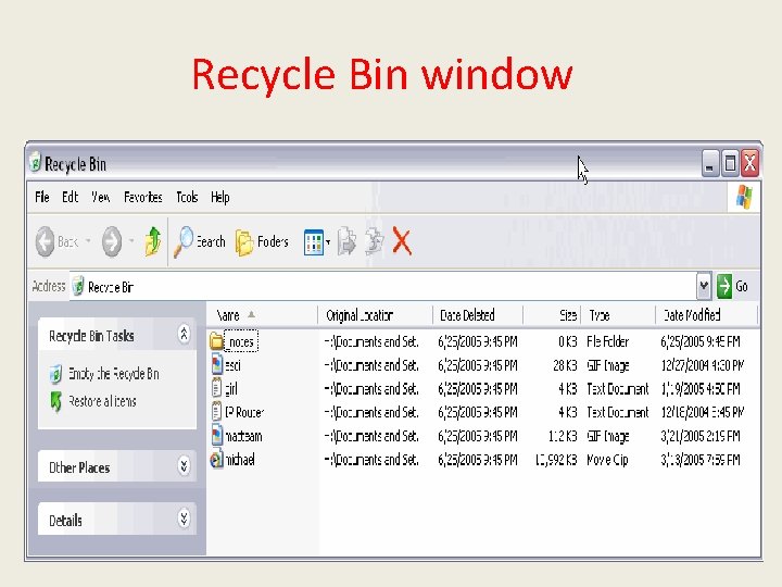 Recycle Bin window 