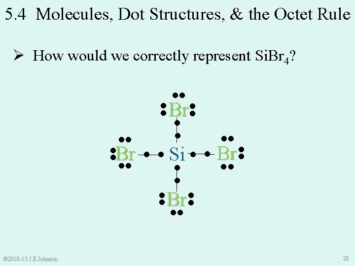 5. 4 Molecules, Dot Structures, & the Octet Rule Ø How would we correctly