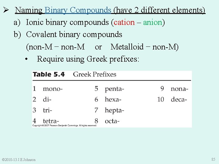 Ø Naming Binary Compounds (have 2 different elements) a) Ionic binary compounds (cation –