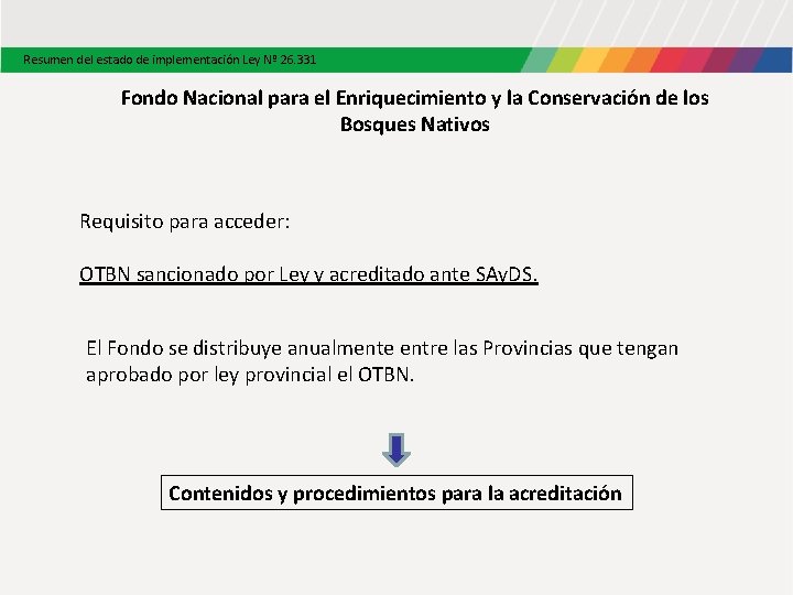 Resumen del estado de implementación Ley Nº 26. 331 Fondo Nacional para el Enriquecimiento Resumen del estado de implementación Ley Nº 26. 331 Fondo Nacional para el Enriquecimiento