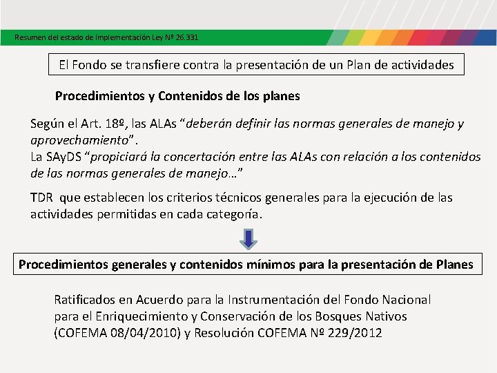 Resumen del estado de implementación Ley Nº 26. 331 El Fondo se transfiere contra Resumen del estado de implementación Ley Nº 26. 331 El Fondo se transfiere contra