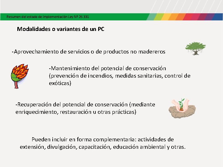 Resumen del estado de implementación Ley Nº 26. 331 Modalidades o variantes de un Resumen del estado de implementación Ley Nº 26. 331 Modalidades o variantes de un