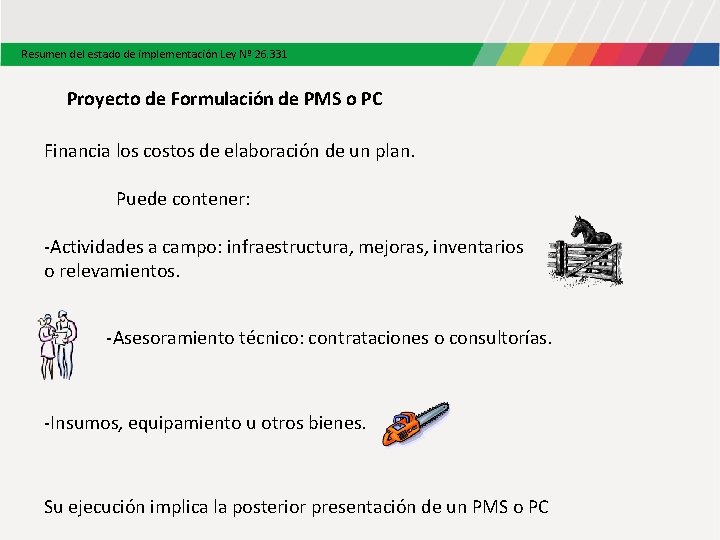 Resumen del estado de implementación Ley Nº 26. 331 Proyecto de Formulación de PMS Resumen del estado de implementación Ley Nº 26. 331 Proyecto de Formulación de PMS