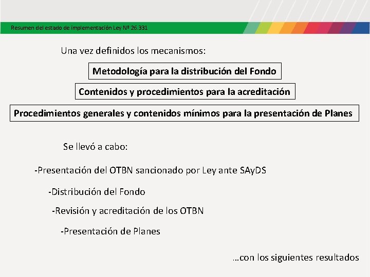 Resumen del estado de implementación Ley Nº 26. 331 Una vez definidos los mecanismos: Resumen del estado de implementación Ley Nº 26. 331 Una vez definidos los mecanismos:
