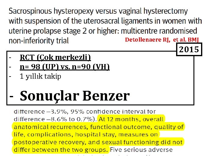 Detollenaere RJ, et al. BMJ - RCT (Çok merkezli) n= 98 (UP) vs. n=90 Detollenaere RJ, et al. BMJ - RCT (Çok merkezli) n= 98 (UP) vs. n=90