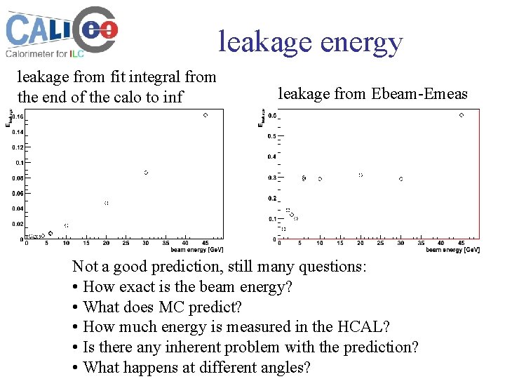 leakage energy leakage from fit integral from the end of the calo to inf