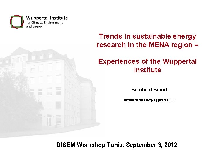 Trends in sustainable energy research in the MENA region – Experiences of the Wuppertal