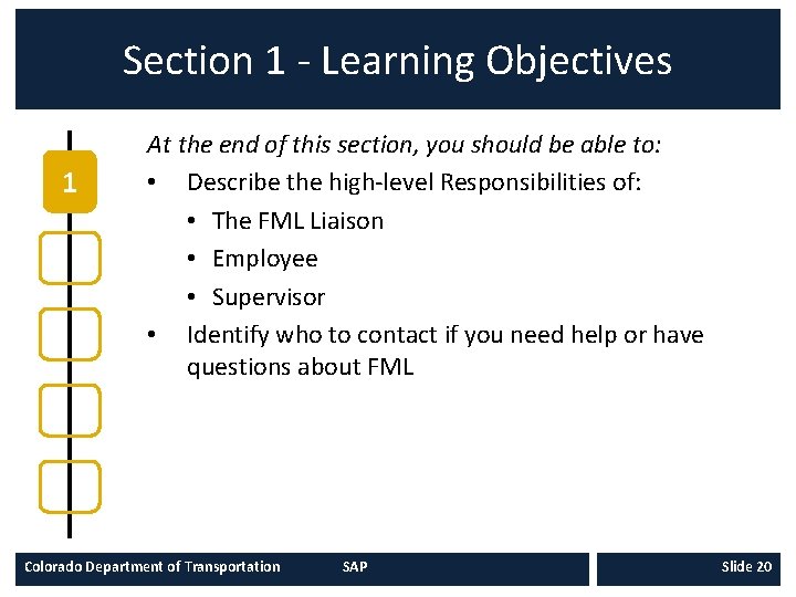 Section 1 - Learning Objectives 1 At the end of this section, you should