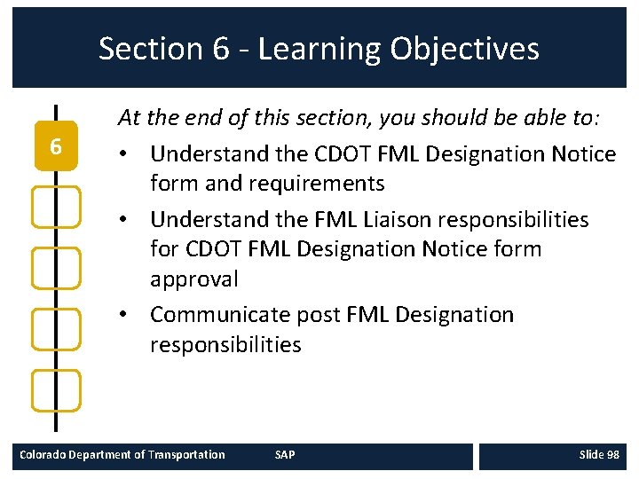 Section 6 - Learning Objectives 6 At the end of this section, you should Section 6 - Learning Objectives 6 At the end of this section, you should