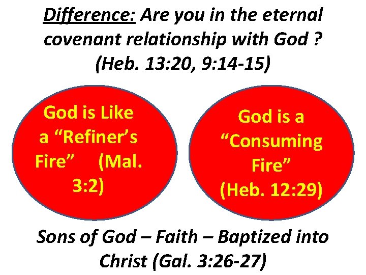 Difference: Are you in the eternal covenant relationship with God ? (Heb. 13: 20,