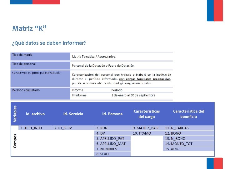 Matriz “K” ¿Qué datos se deben informar? 