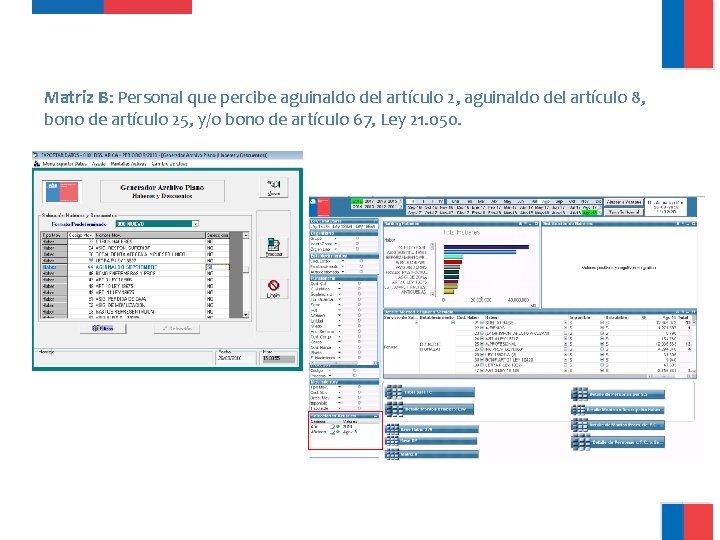 Matriz B: Personal que percibe aguinaldo del artículo 2, aguinaldo del artículo 8, bono