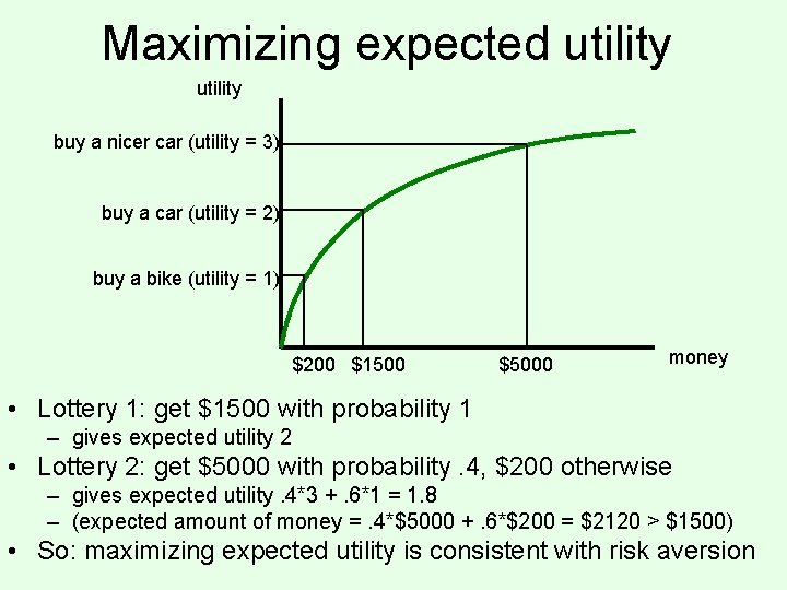 Maximizing expected utility buy a nicer car (utility = 3) buy a car (utility Maximizing expected utility buy a nicer car (utility = 3) buy a car (utility
