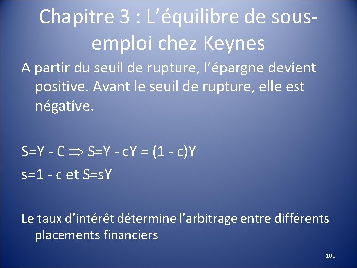 Chapitre 3 : L’équilibre de sousemploi chez Keynes A partir du seuil de rupture,