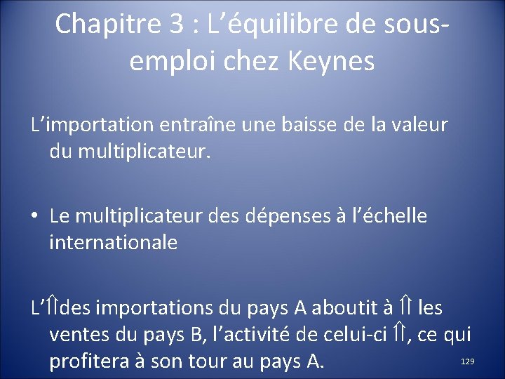 Chapitre 3 : L’équilibre de sousemploi chez Keynes L’importation entraîne une baisse de la