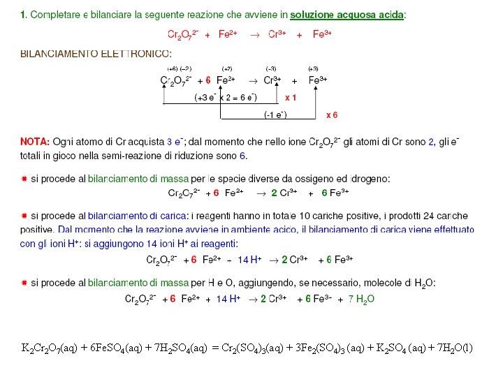 K 2 Cr 2 O 7(aq) + 6 Fe. SO 4(aq) + 7 H