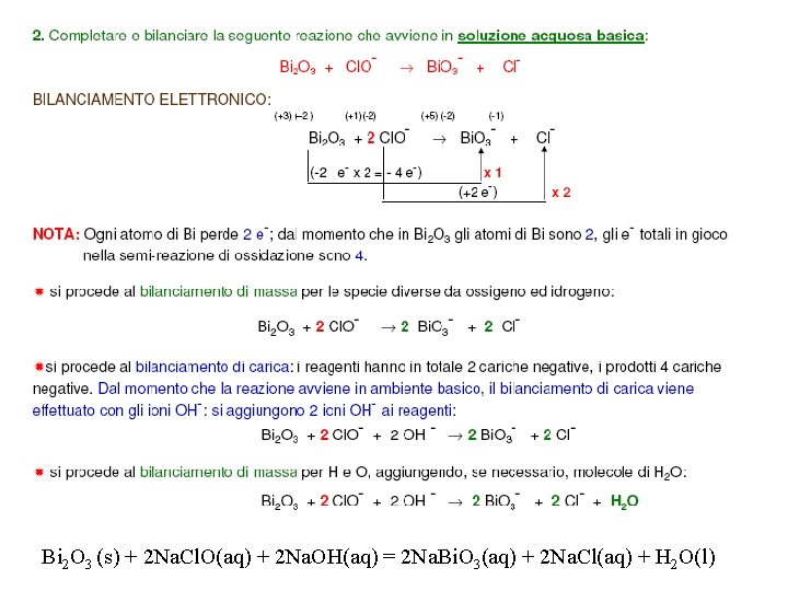 Bi 2 O 3 (s) + 2 Na. Cl. O(aq) + 2 Na. OH(aq)