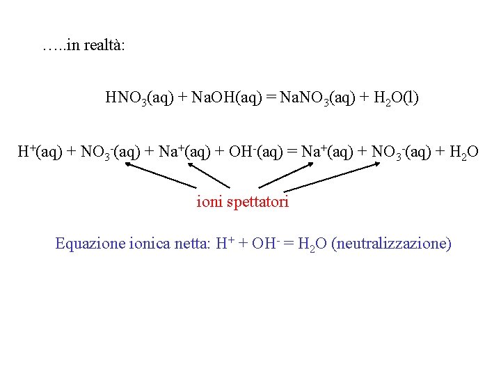 …. . in realtà: HNO 3(aq) + Na. OH(aq) = Na. NO 3(aq) +