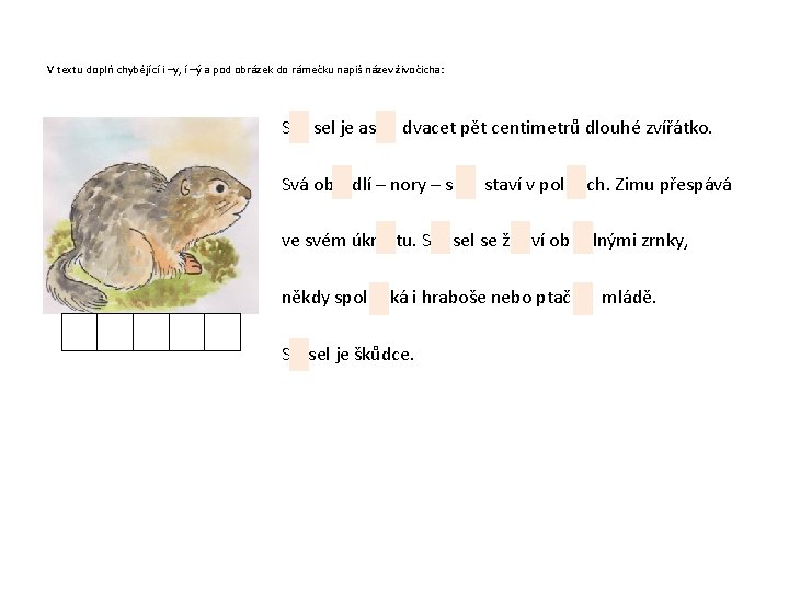 V textu doplň chybějící i –y, í –ý a pod obrázek do rámečku V textu doplň chybějící i –y, í –ý a pod obrázek do rámečku