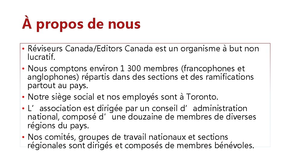À propos de nous • Réviseurs Canada/Editors Canada est un organisme à but non