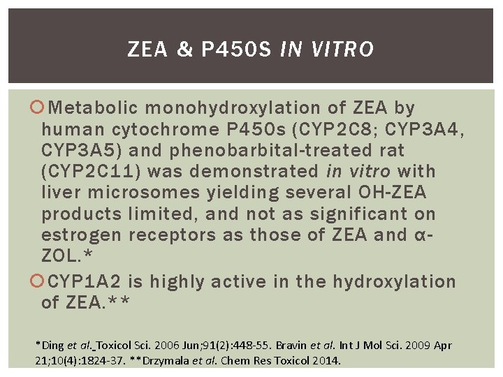 ZEA & P 450 S IN VITRO Metabolic monohydroxylation of ZEA by human cytochrome