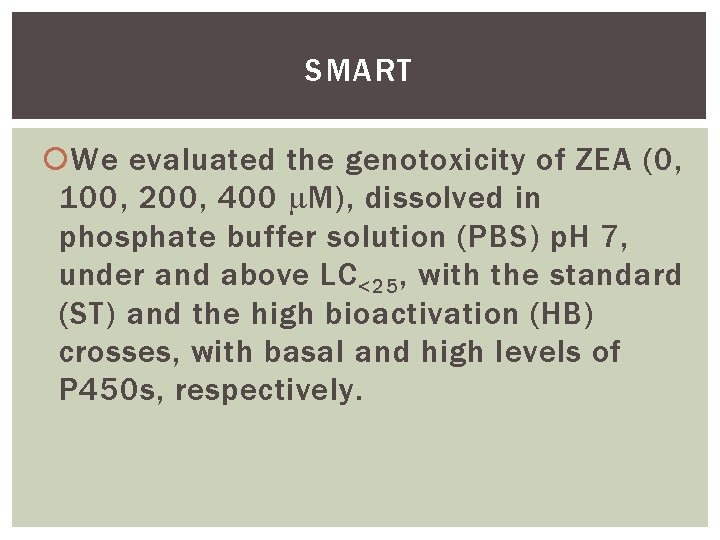 SMART We evaluated the genotoxicity of ZEA (0, 100, 200, 400 M), dissolved in