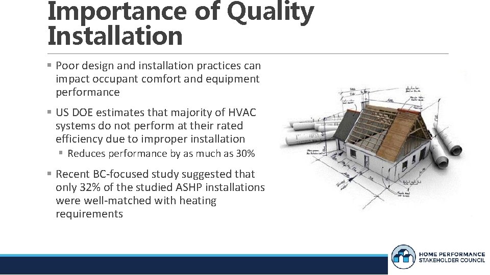 Importance of Quality Installation Poor design and installation practices can impact occupant comfort and